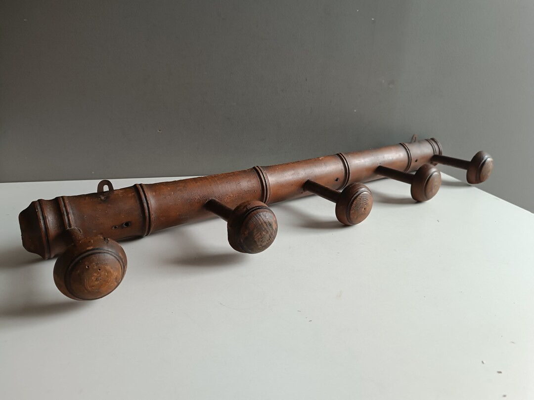 French Antique Large Coat Hanger Hat Rack Vintage With 5 Hooks Wood Bamboo / Design Shabby Chic P... | Etsy (US)