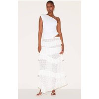 White Lace Tiered Floaty Maxi Skirt | PrettyLittleThing US