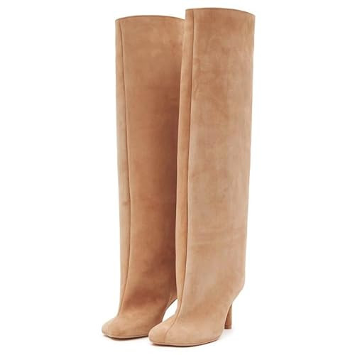 pinokino Knee High Boots Wide Calf Women Long Suede Square Toe Bootie Tall Cute Slouchy Fashion Boots Ladies Fall Boot Camel Size 10.5 | Amazon (US)