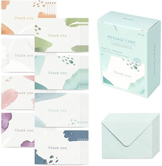 Monolike Message Thank You, Watercolor Card - Mix 40 Mini Single Cards, 20 envelopes Package | Amazon (US)