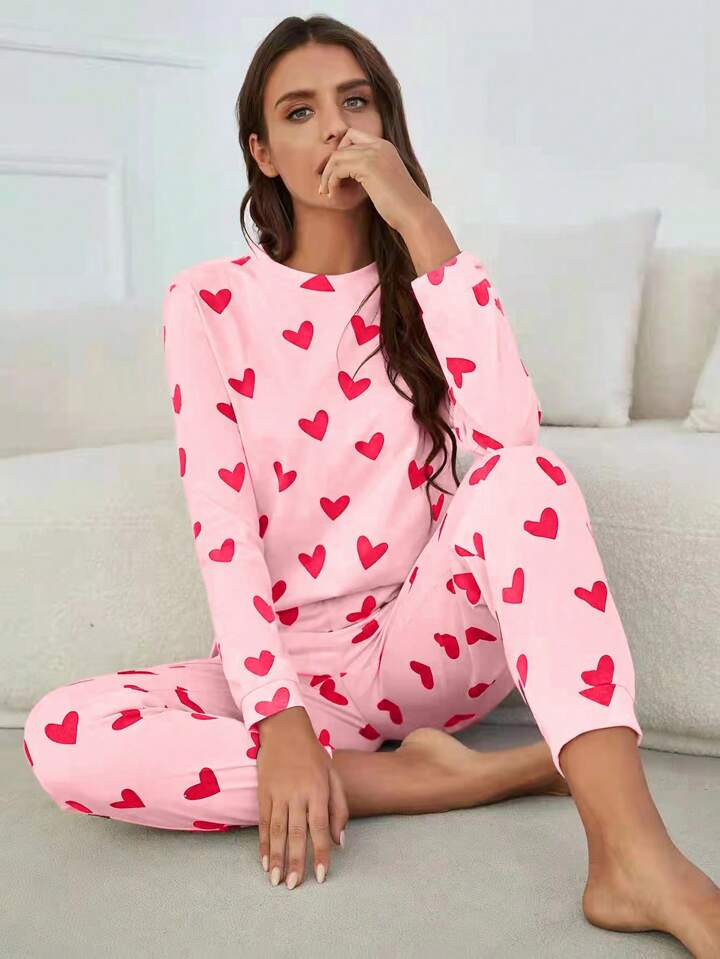 Heart Print Tee & Pants PJ Set | SHEIN