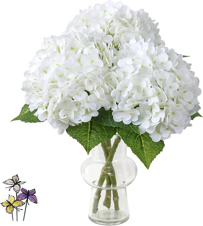 Leftover 3Pcs White Hydrangea Artificial Flowers,21" Full Large Faux Hydrangea Flowers with 3 PCS... | Amazon (US)