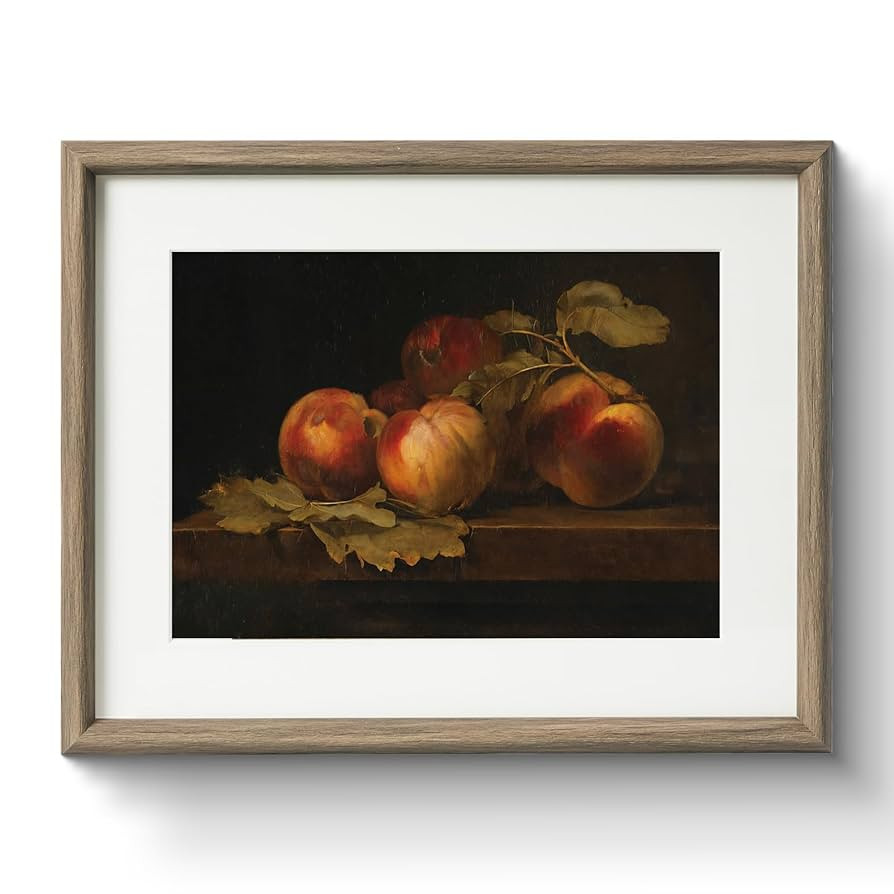 Classic Peach Painting 11x14 Framed Realistic Still Life Canvas Wall Art, Vintage Peach Fruit Art... | Amazon (US)