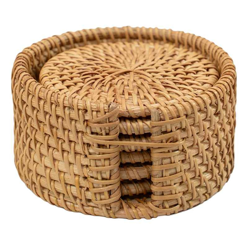 Natural Rattan Coasters and Holder | At Home
