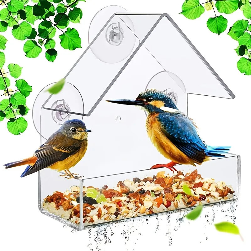 1pc Acrylic Bird Cage, Adsorption Bird Feeder For Outdoor, Transparent Plexiglass Bird Feeder | Temu Affiliate Program