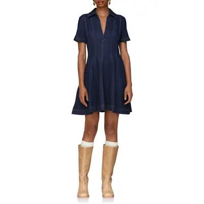 Avec Les Filles Seamed Collared Denim Minidress in Royal Rinse at Nordstrom, Size 12 | Nordstrom