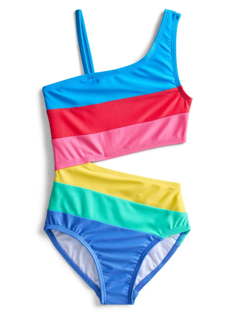 Wonder Nation Girls Stripe Cutout One Piece Swimsuit, Sizes 4-16 | Walmart (US)