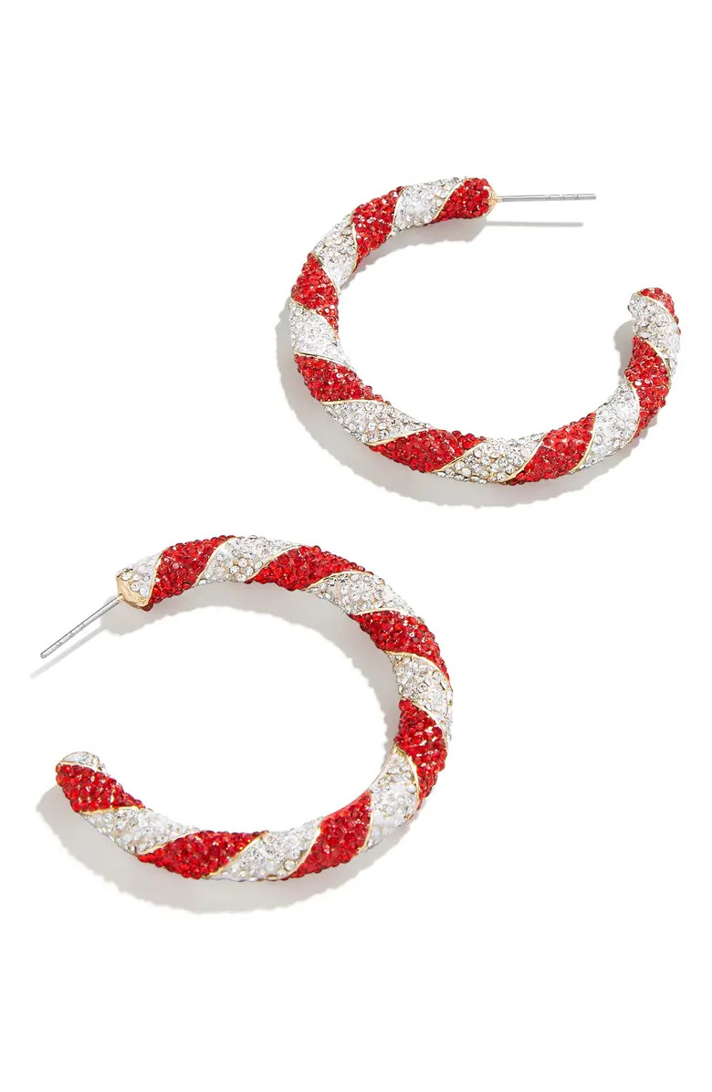 Pavé Crystal Candy Cane Hoop Earrings | Nordstrom