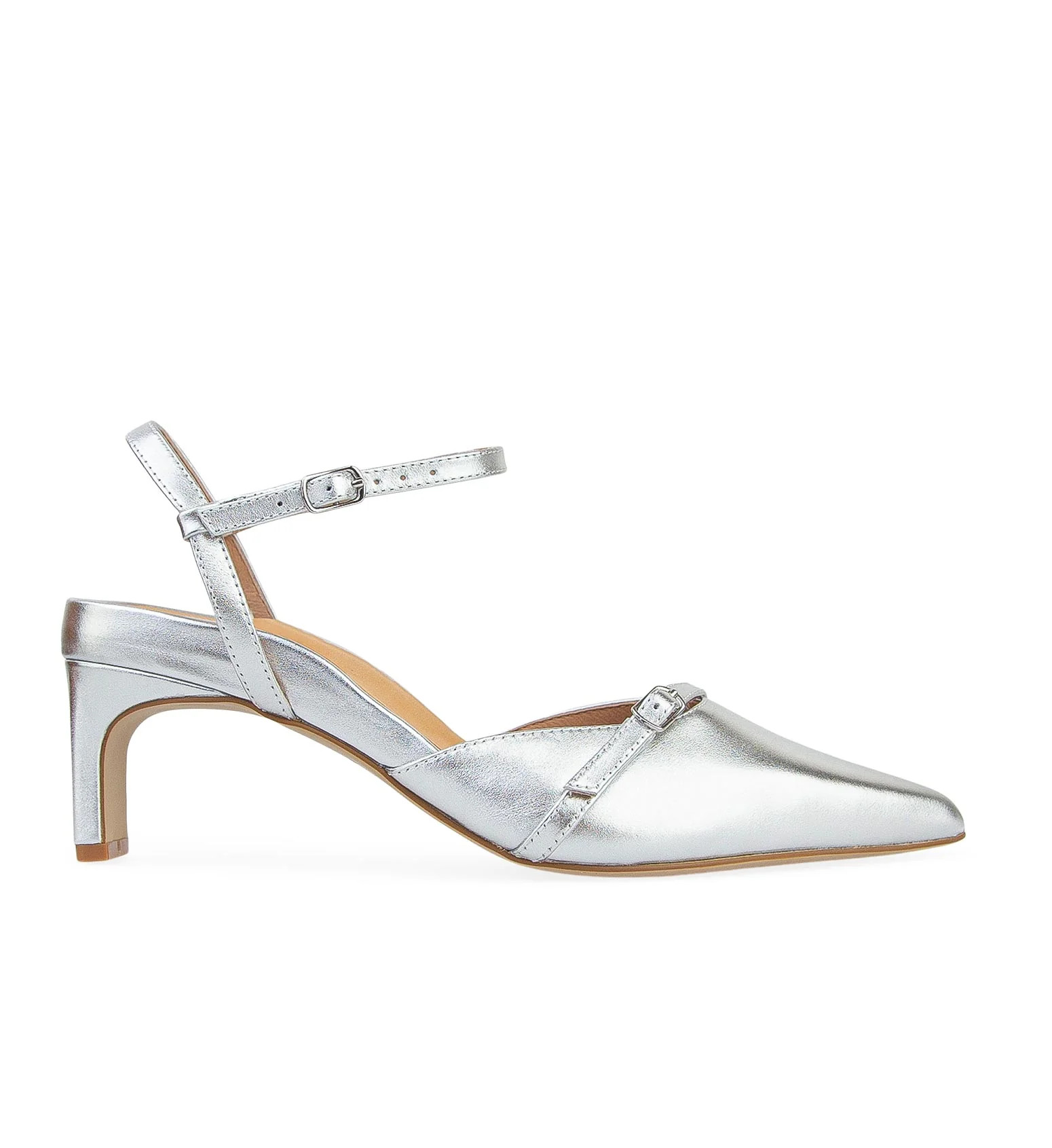 Silver Leather Low Heels | Bared Footwear