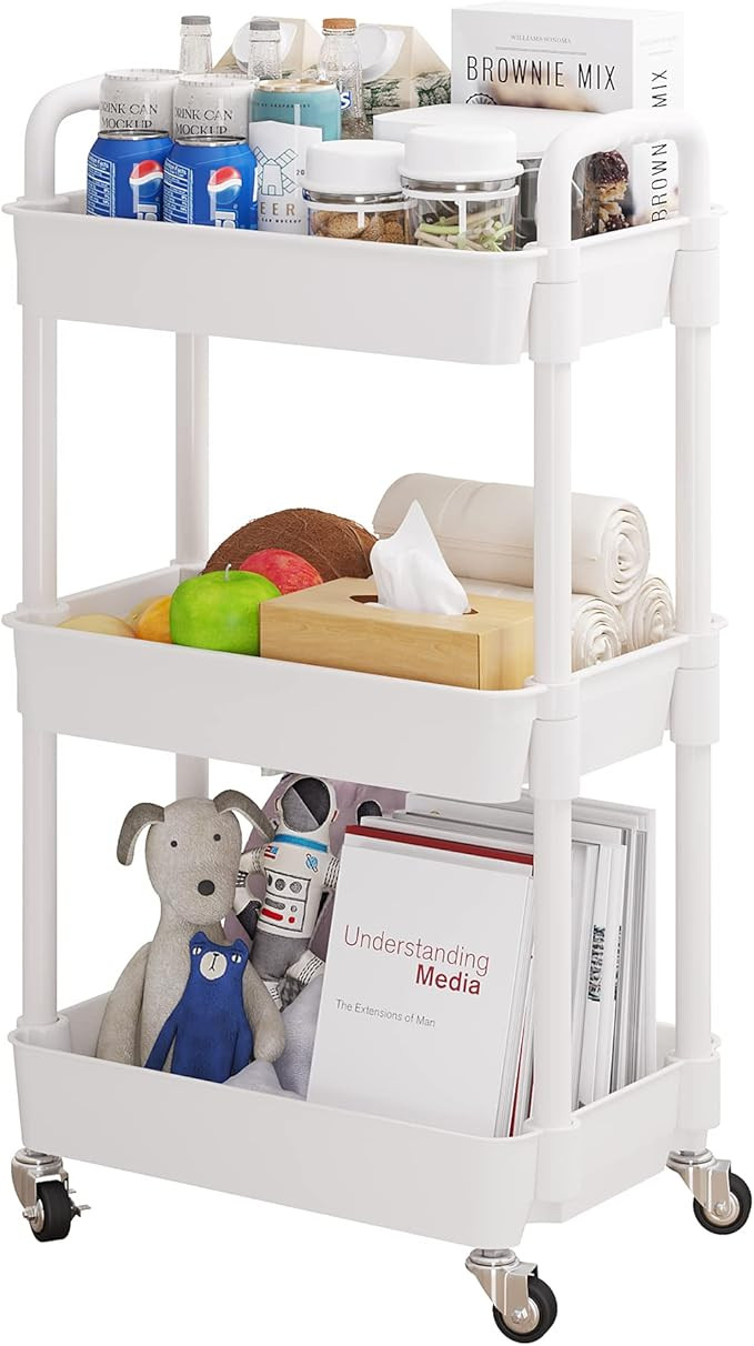 UDEAR 3-Tier Rolling Utility Cart with 12 Category Labels,Multifunctional Storage Shelves with Ha... | Amazon (US)