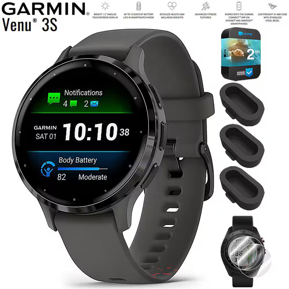 Garmin - Venu 3S GPS Smartwatch Steel with Gray Case 41mm + 2 Year Extended Warranty Bundle - Stainless Steel and Pebble Gray - (2023) | Best Buy U.S.