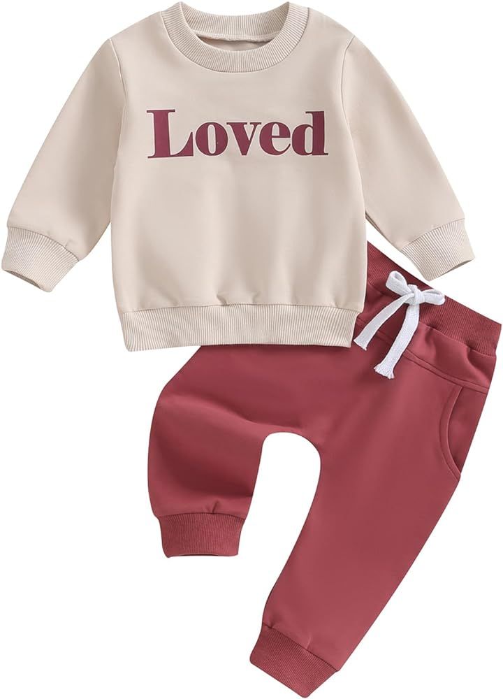 Amiblvowa Infant Toddler Baby Boy Girl Valentines Day Outfits Love Letter Long Sleeve Sweatshirt ... | Amazon (US)