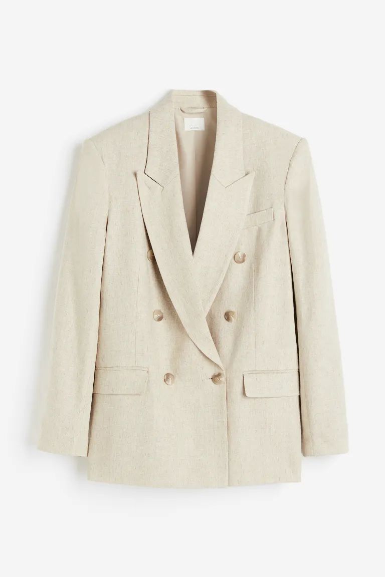 Double-breasted blazer - Light beige - Ladies | H&M GB | H&M (UK, MY, IN, SG, PH, TW, HK)