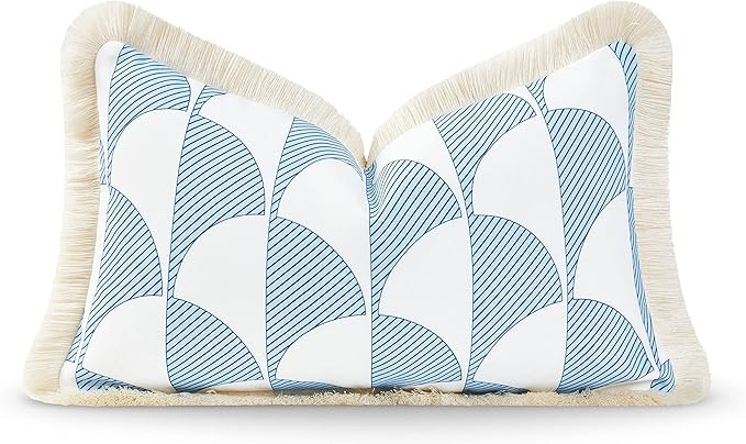 Hofdeco Premium Coastal Hampton Style Patio Indoor Outdoor Lumbar Pillow Cover Only, 12"x20" Wate... | Amazon (US)