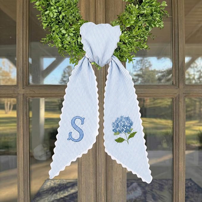 Monogram Wreath Sash, Custom Embroidered Wreath Ribbon for Front Door, Holiday Home Decor (Flower... | Amazon (US)