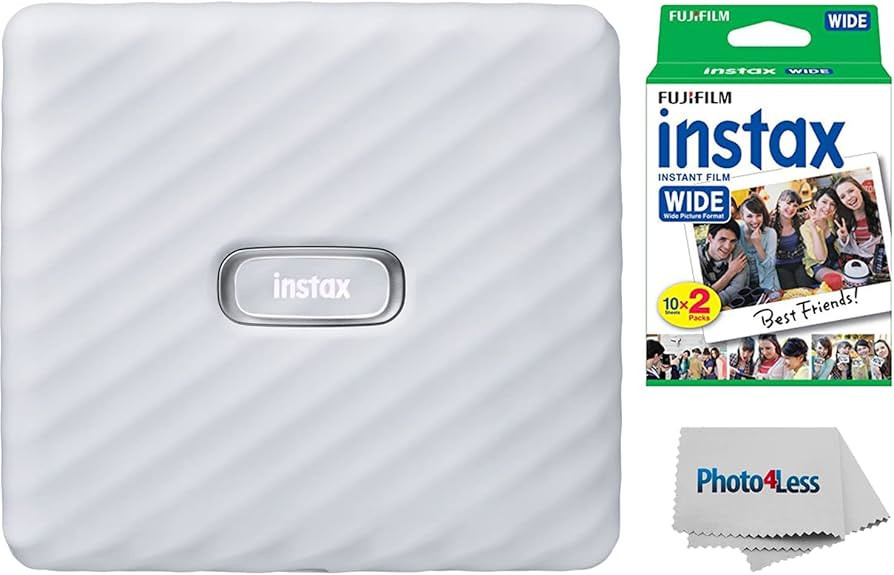 Fujifilm Instax Link Wide Printer Ash White Bundle with Fuji Wide Twin Pack Instant Film + Cloth | Amazon (US)