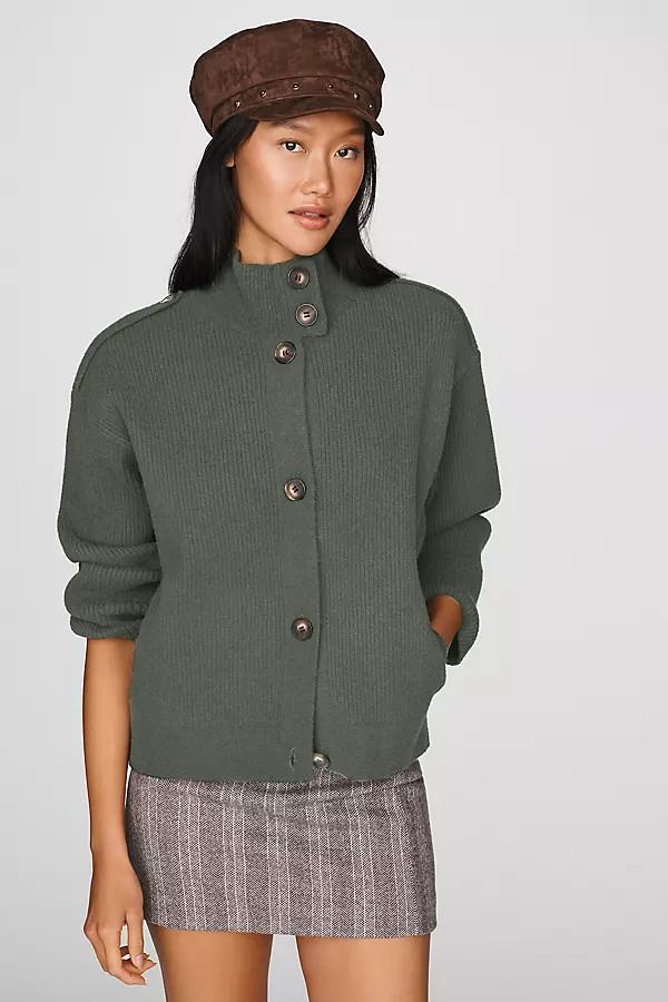 Ribbed Knit Funnel Neck Bomber Jacket | Anthropologie (US)