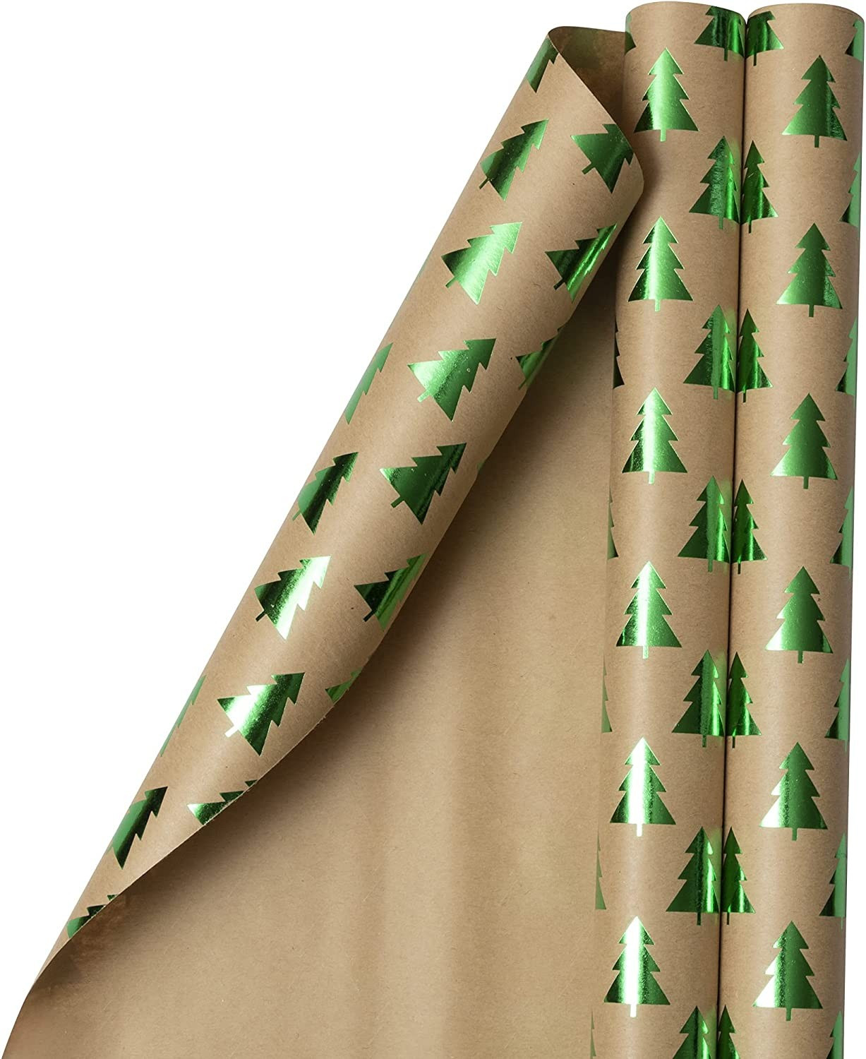 Amazon.com: JAM PAPER Gift Wrap - Christmas Kraft Wrapping Paper - 50 Sq Ft Total - Green Trees o... | Amazon (US)