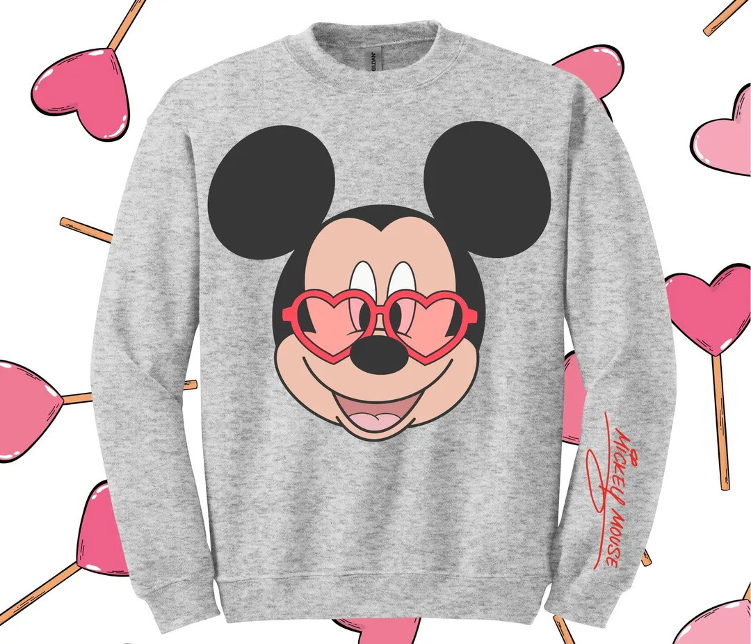 Mickey Red Heart Sungalsses Crew with Autograph | Etsy (US)