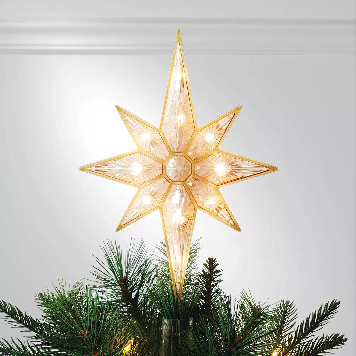 13" Pre-lit Plastic 8-Point Star Christmas Tree Topper Gold - Wondershop™ | Target