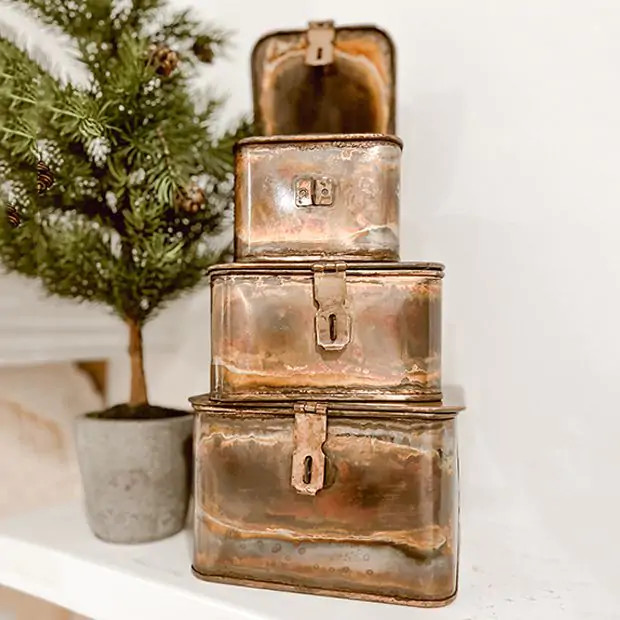 Copper Finish Decorative Metal Boxes Set of 3 | Antique Farm House