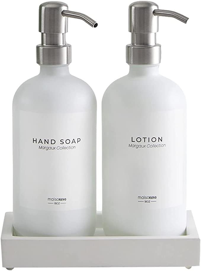 MaisoNovo Glass Soap Dispenser with Pump and Concrete Tray | Vintage Soap Dispenser Bathroom & Ki... | Amazon (US)