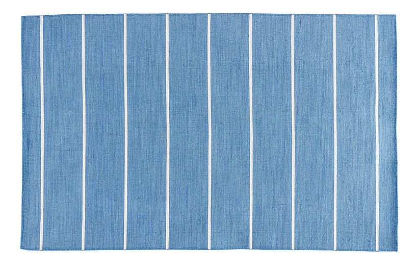 Stripe Flat-Weave Rug, Denim/White | One Kings Lane
