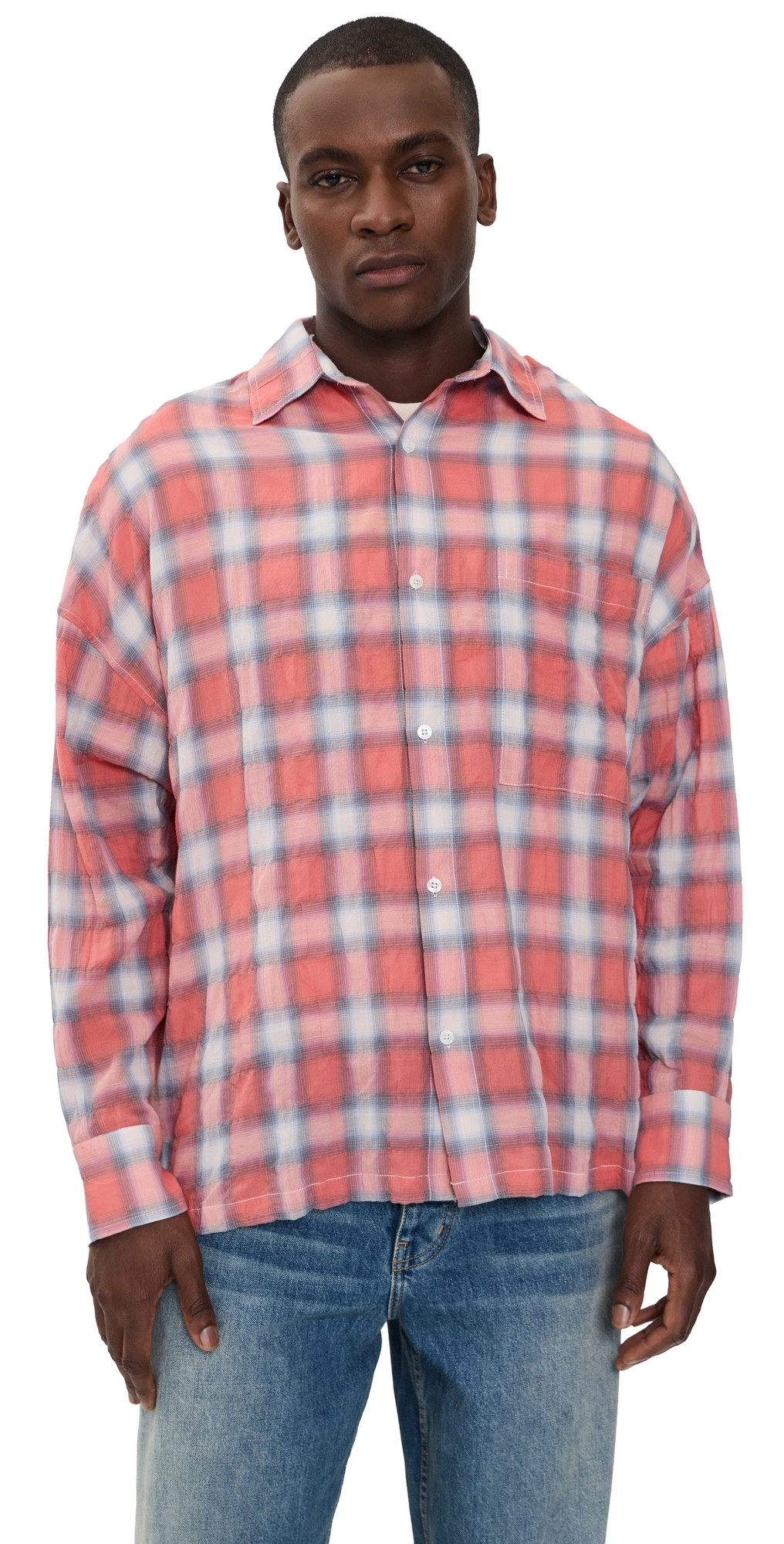 Nahmias Featherweight Plaid Button Up Dusty Red M | Shopbop