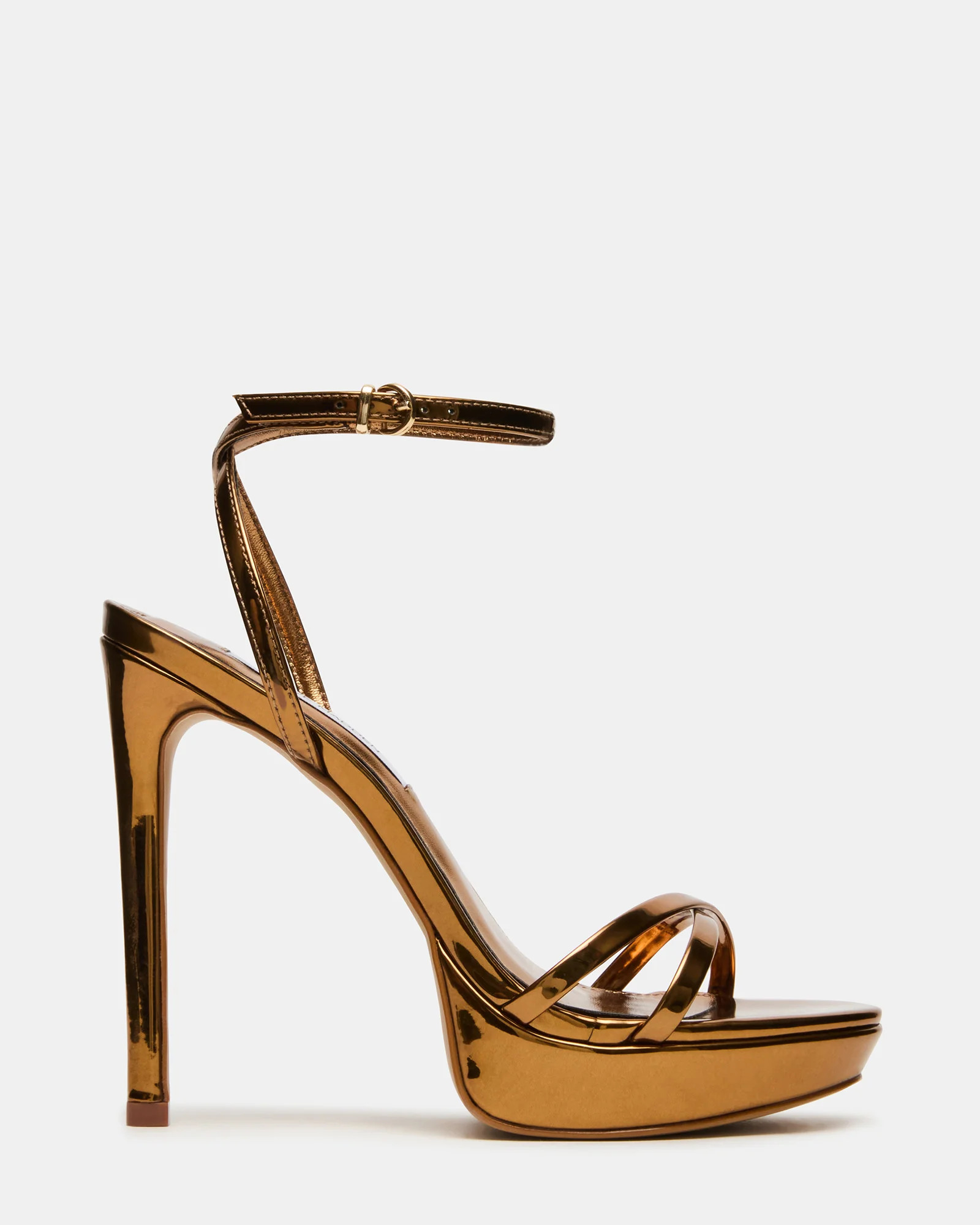 JUNI Bronze Criss Cross Stiletto Ankle Strap Women's Heel | Steve Madden (US)
