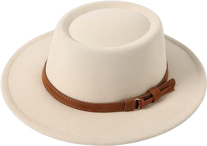 Lanzom Women Vintage Wide Brim Warm Wool Fedora Hat Belt Panama Hat Felt Jazz Hat Fit Size 6 8/7-... | Amazon (US)