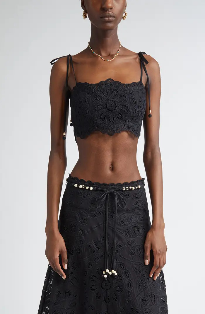 Rhiannon Guipure Lace Trim Cotton Crop Top | Nordstrom