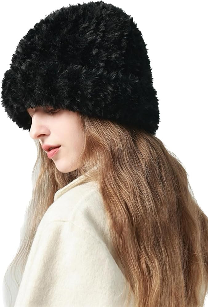 LilRoot Women Faux Fur Beanies with Ear Cover Winter Warm Soft Fluffy Hat for Cold Weather Snow S... | Amazon (US)