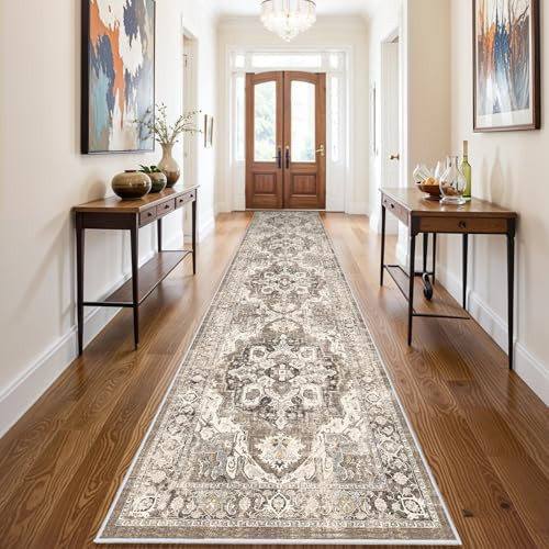 Washable Hallway Runner Rug 3x14: Soft Kitchen Rug Non Slip Rug Runner with Rubber Backing for Living Room Bedroom Bathroom Non Shedding Farmhouse Carpet Runner Rug (Beige, 3X14) | Amazon (US)