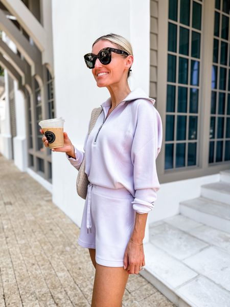 This lilac set is so good 👏wearing an XS in half zip and S in the shorts! Use code: BRITTANYXSPANX for 10% off 

Loverly Grey, matching set

#LTKSeasonal #LTKSaleAlert #LTKStyleTip