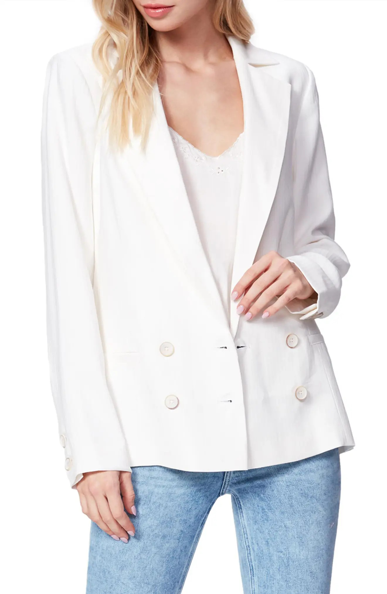 Women's Paige Rosette Double Breasted Blazer, Size Medium - White | Nordstrom