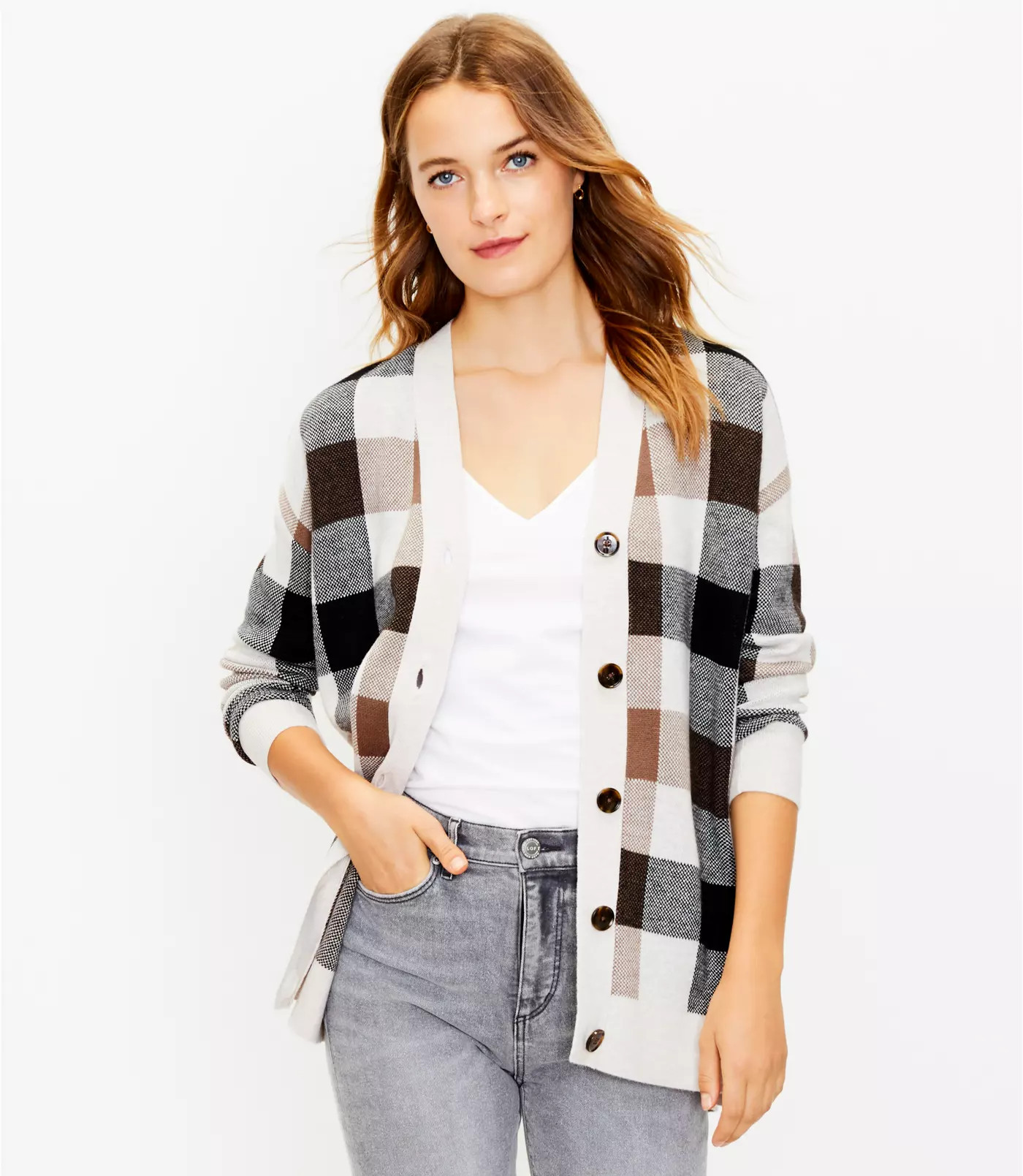 Plaid V-Neck Cardigan | LOFT