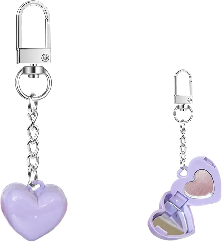 Cute Heart Keychain,DIY Lip Cheek Balm Heart Bag Charm with Mirror and Spoon,Y2K Keyring Decor Ac... | Amazon (US)