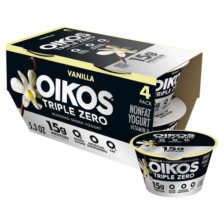 Oikos Triple Zero 15g Protein, 0g Added Sugar, Fat Free Vanilla Greek Yogurt Cups, 5.3 oz, 4 Coun... | Walmart (US)
