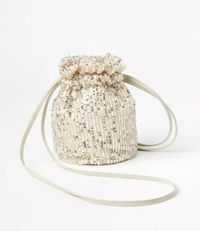 Sequin Drawstring Clutch Bag | LOFT