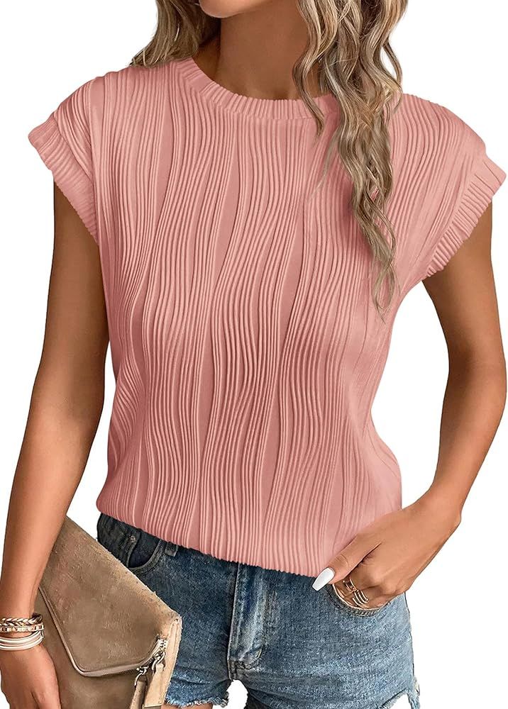 PRETTYGARDEN Womens Summer Crewneck Short Sleeve Textured Trendy T Shirt | Amazon (US)