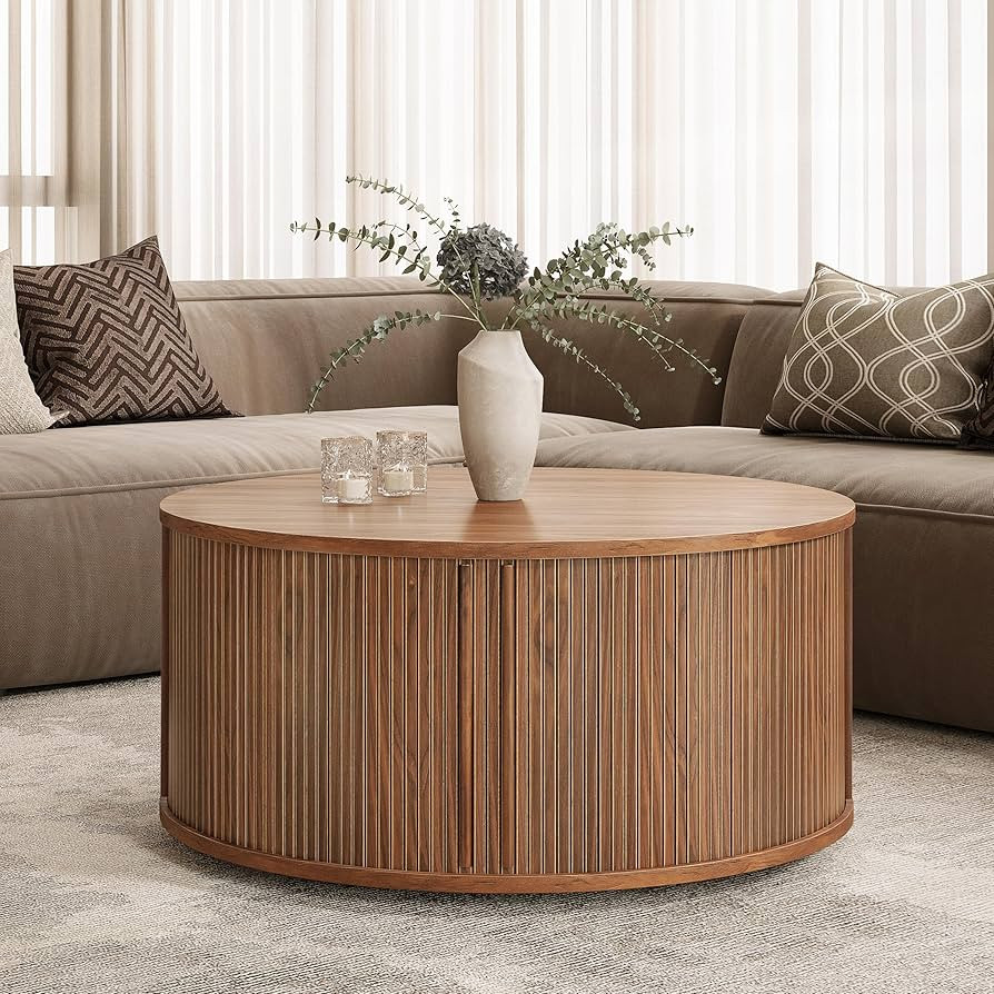 WERMO 35'' Round Coffee Table with Storage and Shelves - Round Center Table for Living Room and O... | Amazon (US)