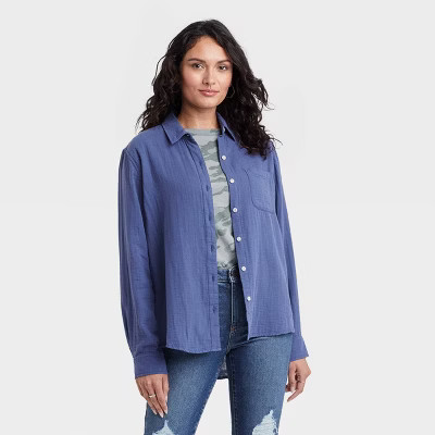 Women's Long Sleeve Relaxed Fit Gauze Button-Down Shirt - Universal Thread™ | Target