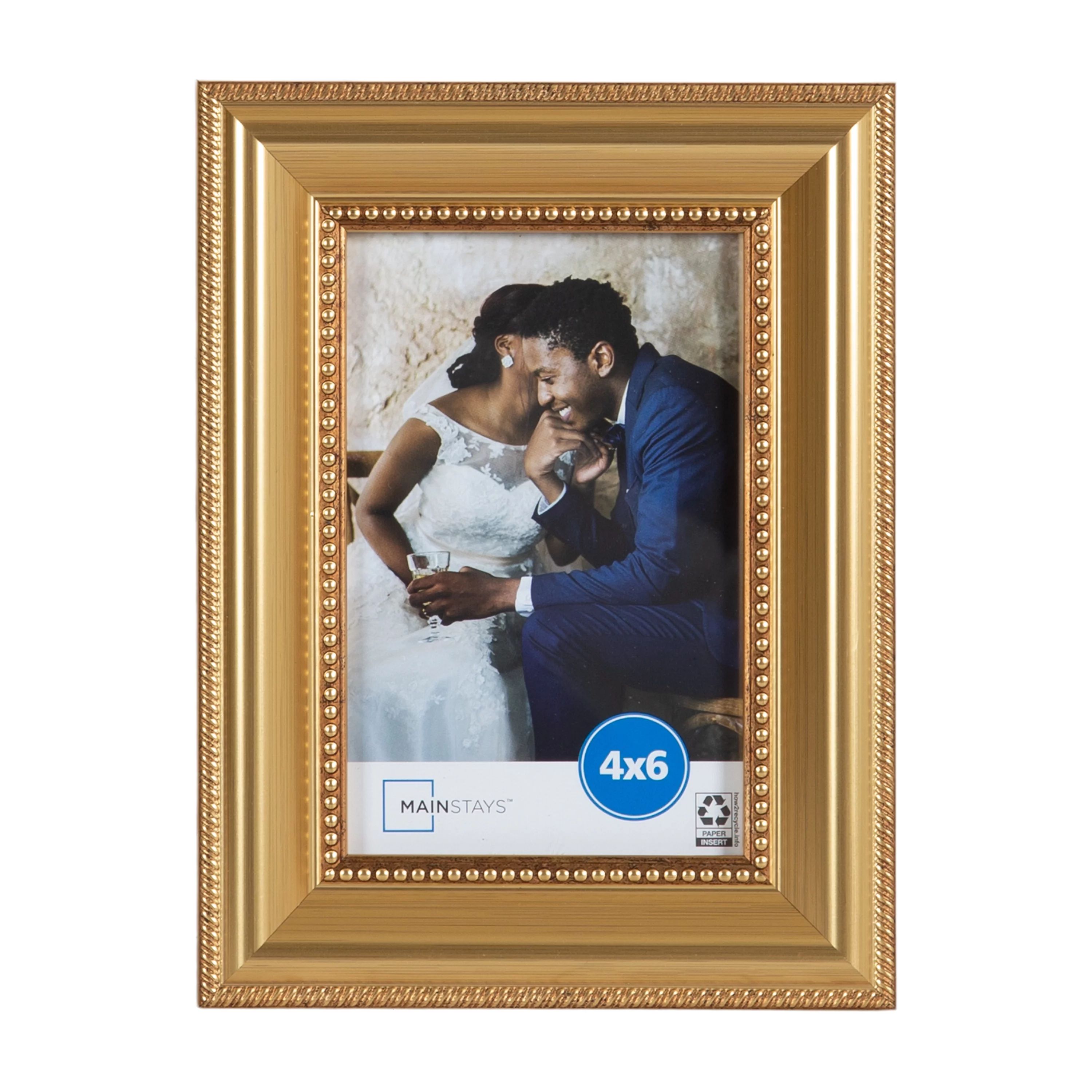 Mainstays 4x6 Yellow Gold Beaded Decorative Tabletop Picture Frame | Walmart (US)
