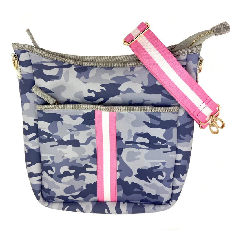 Neoprene Crossbody Grey Camo Messenger Bag w/Stripes | Etsy (US)