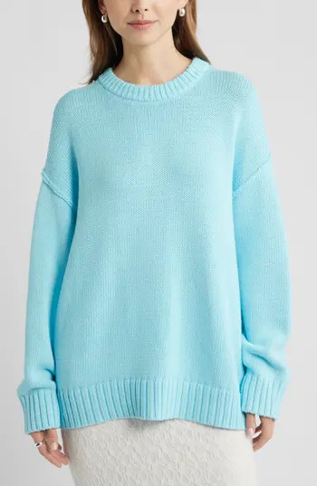 Open Edit Oversize Crewneck Cotton Sweater in Blue Atomizer at Nordstrom Rack, Size Large | Nordstrom Rack