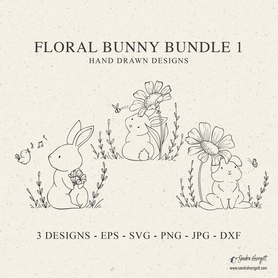 Set of 3 Floral Bunny Svg Clipart Files Botanical Animal Cut | Etsy | Etsy (US)