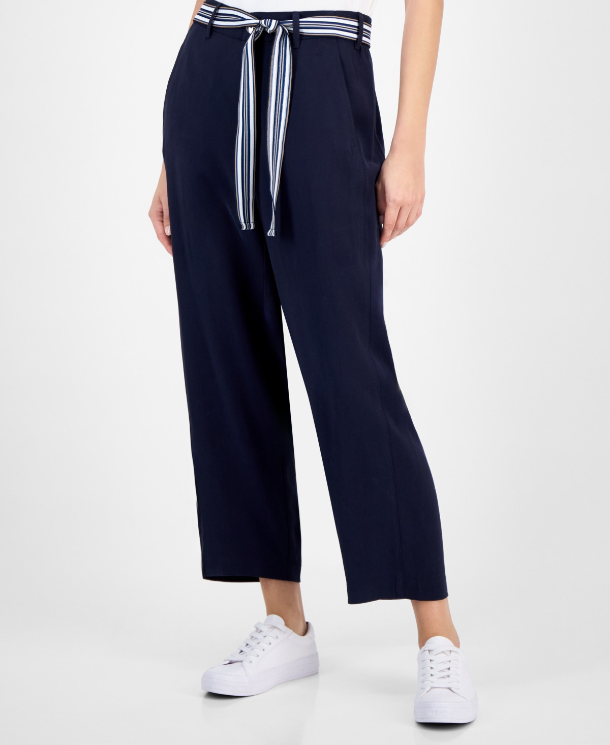 Nautica Jeans Women's Belted High Rise Straight-Leg Pants - Night Sky | Macy's