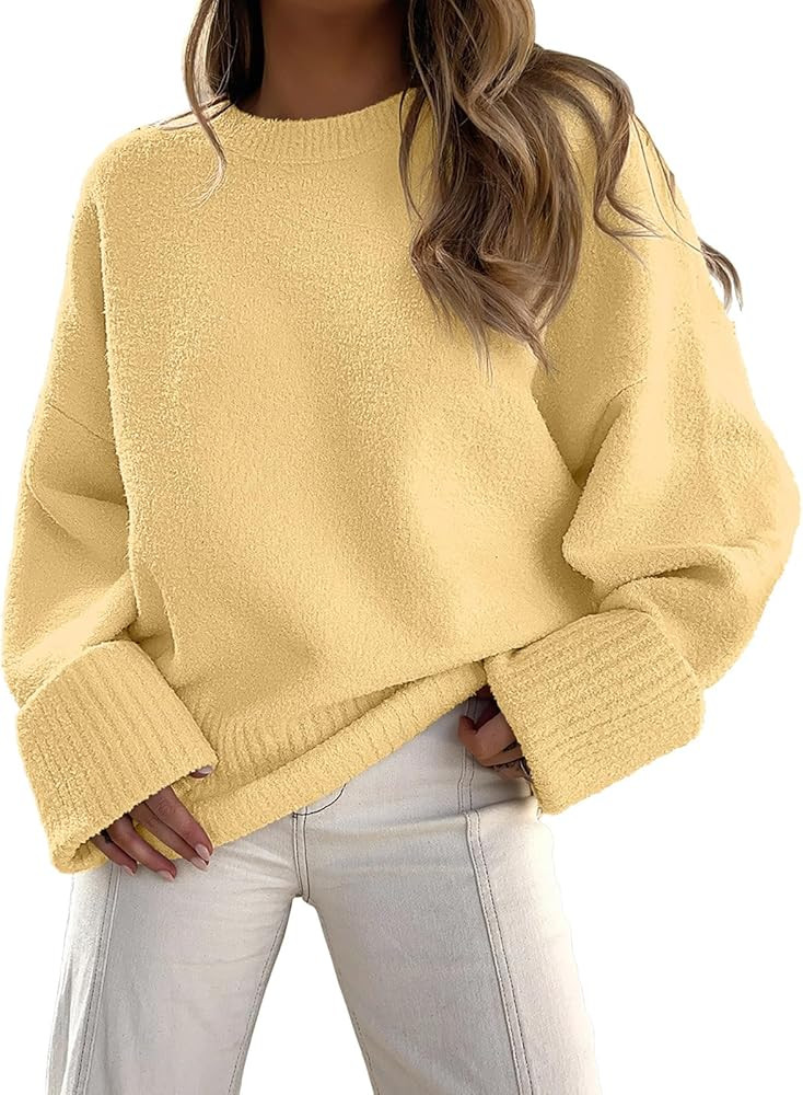 Prinbara Women's Crewneck Long Sleeve Oversized Fuzzy Knit Chunky Warm Pullover Sweater Top | Amazon (US)