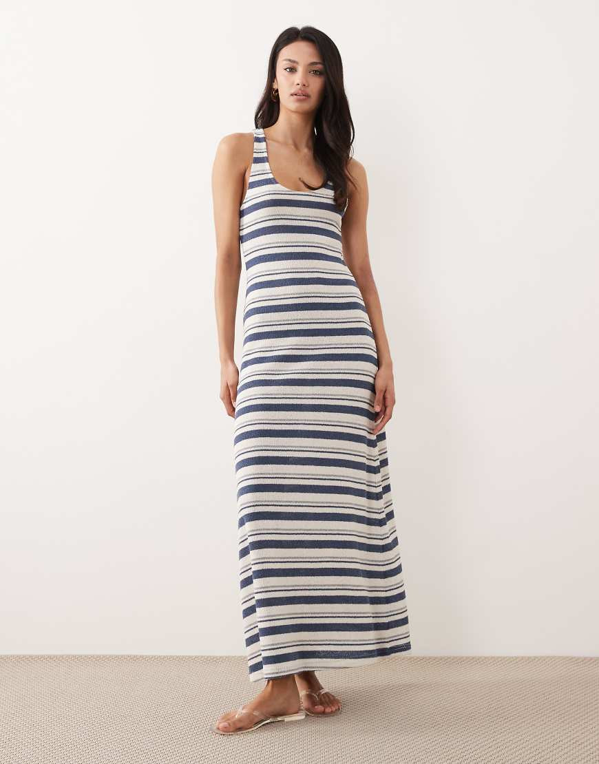 ASOS DESIGN knitted jersey racer midi dress in blue and cream stripe-Multi | ASOS (Global)