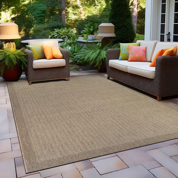 Contemporary Bordered Weather Resistant Reversible Indoor/Outdoor Area Rug | Wayfair North America